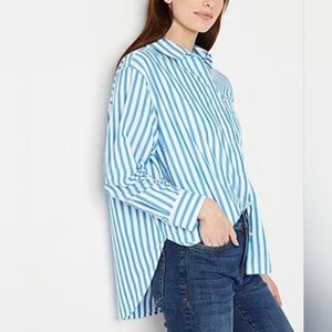 A.N.A. Women's Cotton Summer Shirt Button Down Oversized NWT Blue & White Stripe